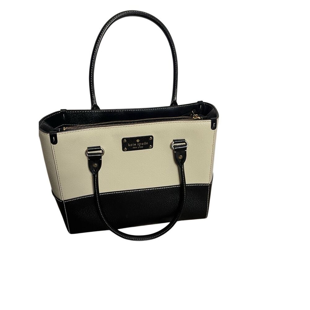 Kate Spade Womens Leather Colorblock Quinn Berkeley Lane Tote Bag Cream Black